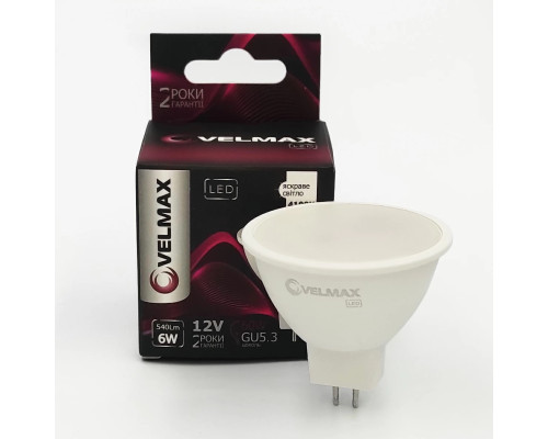Лампа VELMAX V-MR16, 6W, 12V, GU5,3, 4100K, 540Lm Лампа VELMAX V-MR16, 6W, 12V, GU5,3, 4100K, 540Lm