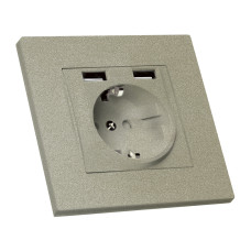 Розетка з/з, 16А, та 2гн USB, 2,4А, зі шторками, RITA, Mutlusan, "титан", (2220 619 0283) Розетка з/з, 16А, та 2гн USB, 2,4А, зі шторками, RITA, Mutlusan, "титан", (2220 619 0283)