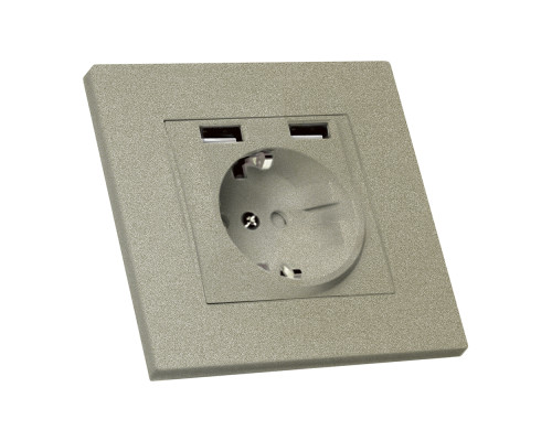 Розетка з/з, 16А, та 2гн USB, 2,4А, зі шторками, RITA, Mutlusan, "титан", (2220 619 0283) Розетка з/з, 16А, та 2гн USB, 2,4А, зі шторками, RITA, Mutlusan, "титан", (2220 619 0283)