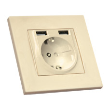 Розетка з/з, 16А, та 2гн USB, 2,4А, зі шторками, RITA, Mutlusan, крем, (2220 619 0202) Розетка з/з, 16А, та 2гн USB, 2,4А, зі шторками, RITA, Mutlusan, крем, (2220 619 0202)