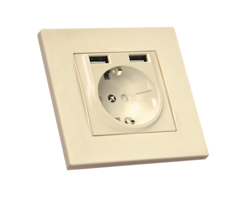 Розетка з/з, 16А, та 2гн USB, 2,4А, зі шторками, RITA, Mutlusan, крем, (2220 619 0202) Розетка з/з, 16А, та 2гн USB, 2,4А, зі шторками, RITA, Mutlusan, крем, (2220 619 0202)
