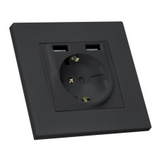 Розетка з/з, 16А, та 2гн USB, 2,4А, зі шторками, RITA, Mutlusan, чорний, (2220 619 0284) Розетка з/з, 16А, та 2гн USB, 2,4А, зі шторками, RITA, Mutlusan, чорний, (2220 619 0284)