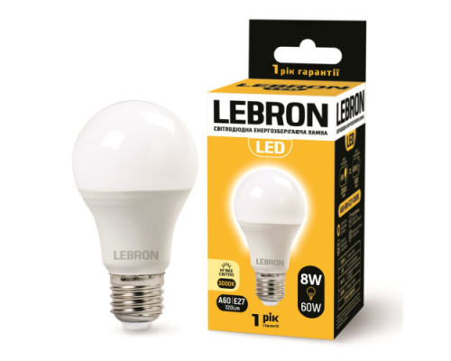 Лампа LEBRON L-A60, 8W, Е27, 3000K, 720Lm Лампа LEBRON L-A60, 8W, Е27, 3000K, 720Lm