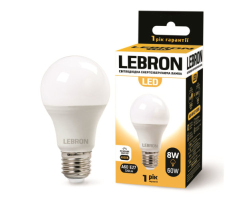 Лампа LEBRON L-A60, 8W, Е27, 4100K, 720Lm Лампа LEBRON L-A60, 8W, Е27, 4100K, 720Lm