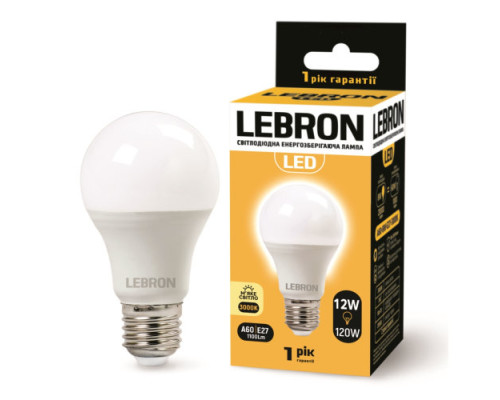 Лампа LEBRON L-A60, 12W, Е27, 3000K, 1100Lm