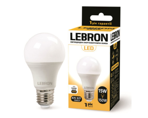 Лампа LEBRON L-A70, 15W, Е27, 6500K, 1350Lm Лампа LEBRON L-A70, 15W, Е27, 6500K, 1350Lm