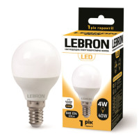 Лампа LEBRON L-G45, 4W, 220V, Е14, 4100K, 320Lm Лампа LEBRON L-G45, 4W, 220V, Е14, 4100K, 320Lm