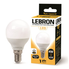 Лампа LEBRON L-G45, 4W, 220V, Е14, 4100K, 320Lm