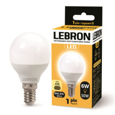 Лампа LEBRON L-G45, 6W, 220V, Е14, 3000K, 480Lm Лампа LEBRON L-G45, 6W, 220V, Е14, 3000K, 480Lm