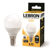 Лампа LEBRON L-G45, 6W, 220V, Е14, 4100K, 480Lm Лампа LEBRON L-G45, 6W, 220V, Е14, 4100K, 480Lm