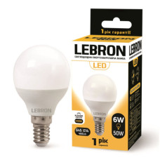 Лампа LEBRON L-G45, 6W, 220V, Е14, 4100K, 480Lm