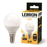 Лампа LEBRON L-G45, 8W, 220V, Е14, 4100K, 720Lm Лампа LEBRON L-G45, 8W, 220V, Е14, 4100K, 720Lm