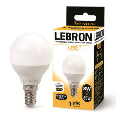 Лампа LEBRON L-G45, 8W, 220V, Е14, 4100K, 720Lm