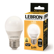 Лампа LEBRON L-G45, 6W, 220V, Е27, 3000K, 480Lm Лампа LEBRON L-G45, 6W, 220V, Е27, 3000K, 480Lm