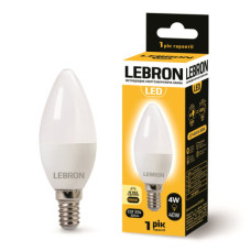 Лампа "свічка" LEBRON L-С37, 4W, 220V, Е14, 3000K, 320Lm Лампа "свічка" LEBRON L-С37, 4W, 220V, Е14, 3000K, 320Lm