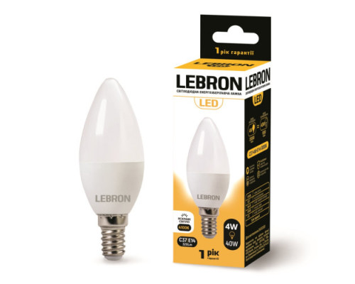 Лампа "свічка" LEBRON L-С37, 4W, 220V, Е14, 4100K, 320Lm Лампа "свічка" LEBRON L-С37, 4W, 220V, Е14, 4100K, 320Lm