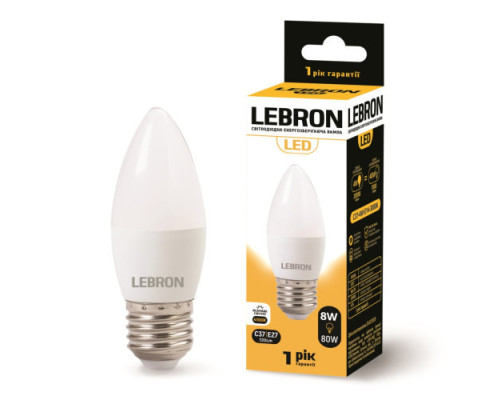 Лампа "свічка" LEBRON L-С37, 8W, 220V, Е27, 4100K, 720Lm Лампа "свічка" LEBRON L-С37, 8W, 220V, Е27, 4100K, 720Lm