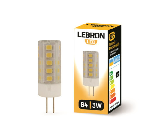 Лампа Lebron L-G4, 3W, G4, 4500K, 280Lm, кут 360°. Лампа Lebron L-G4, 3W, G4, 4500K, 280Lm, кут 360°.