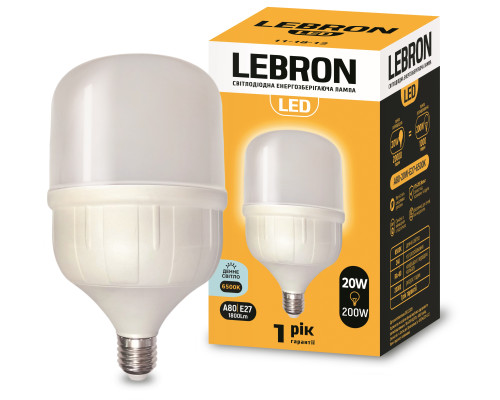 Лампа LEBRON L-А80, 20W, Е27, 6500K, 1800Lm Лампа LEBRON L-А80, 20W, Е27, 6500K, 1800Lm