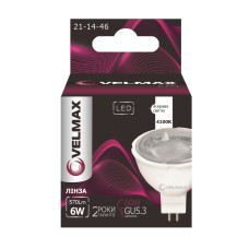 Лампа VELMAX V-MR16L, 6W, 220V, GU5.3, 4100K, 570Lm, лінза