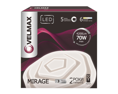 Світильник стельовий VELMAX V-CL-MIRAGE, 70W, smart, 3000K-6500K, 4200Lm, пульт ДК Світильник стельовий VELMAX V-CL-MIRAGE, 70W, smart, 3000K-6500K, 4200Lm, пульт ДК