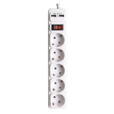 Мережевий фільтр-подовжувач з/з, 5 гнізд, 2 USB, 3м, з вимикачем, MARSO Мережевий фільтр-подовжувач з/з, 5 гнізд, 2 USB, 3м, з вимикачем, MARSO