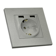 Розетка з/з, 16А, та 2гн USB, 2,4А, зі шторками, RITA, Mutlusan, "срібло", (2220 619 0282) Розетка з/з, 16А, та 2гн USB, 2,4А, зі шторками, RITA, Mutlusan, "срібло", (2220 619 0282)