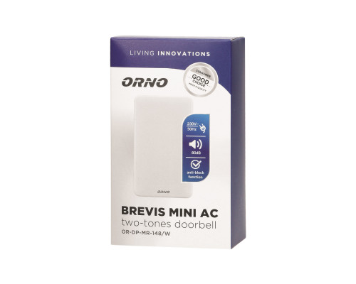 Дверний дзвінок 220V, дін/дон, 80дБ, 60W, ІР20, відкр/у, ORNO