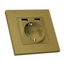Розетка з/з, 16А, та 2гн USB, 2,4А, зі шторками, RITA, Mutlusan, "золото", (2220 619 0280) Розетка з/з, 16А, та 2гн USB, 2,4А, зі шторками, RITA, Mutlusan, "золото", (2220 619 0280)