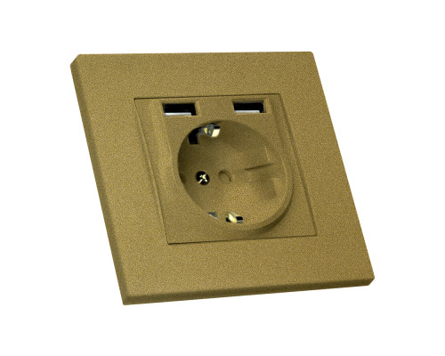 Розетка з/з, 16А, та 2гн USB, 2,4А, зі шторками, RITA, Mutlusan, "золото", (2220 619 0280) Розетка з/з, 16А, та 2гн USB, 2,4А, зі шторками, RITA, Mutlusan, "золото", (2220 619 0280)