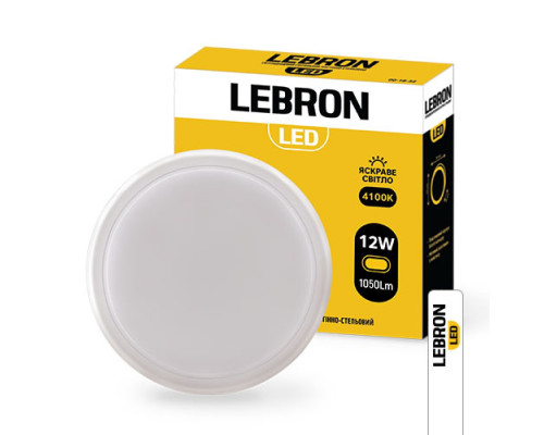 Світильник накладний LEBRON L-WLR-S, 12W, круглий, 4100K, 1050Lm, ІР65, СВЧ датчик руху Світильник накладний LEBRON L-WLR-S, 12W, круглий, 4100K, 1050Lm, ІР65, СВЧ датчик руху