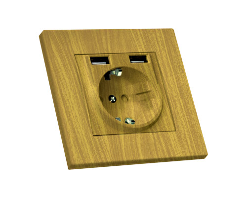 Розетка з/з, 16А, та 2гн USB, 2,4А, зі шторками, RITA, Mutlusan, "дуб", (2220 619 0258) Розетка з/з, 16А, та 2гн USB, 2,4А, зі шторками, RITA, Mutlusan, "дуб", (2220 619 0258)