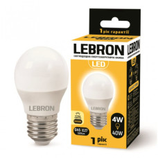 Лампа LEBRON L-G45, 4W, 220V, Е27, 3000K, 320Lm.