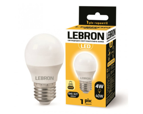 Лампа LEBRON L-G45, 4W, 220V, Е27, 3000K, 320Lm. Лампа LEBRON L-G45, 4W, 220V, Е27, 3000K, 320Lm.