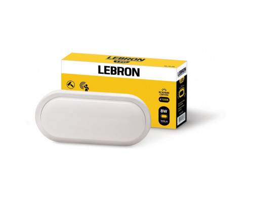 Світильник накладний LEBRON L-WLО-S, 8W, овал, 4100K, 720Lm, ІР65, СВЧ датчик руху, в темряві Світильник накладний LEBRON L-WLО-S, 8W, овал, 4100K, 720Lm, ІР65, СВЧ датчик руху, в темряві