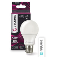 Лампа VELMAX V-A60, 8W, E27, 4100K, 800Lm, кут 240° . Лампа VELMAX V-A60, 8W, E27, 4100K, 800Lm, кут 240° .