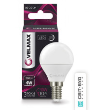 Лампа VELMAX V-G45, 4W, 220V, E14, 4100K, 360Lm, EMC
