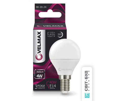 Лампа VELMAX V-G45, 4W, 220V, E14, 4100K, 360Lm, EMC Лампа VELMAX V-G45, 4W, 220V, E14, 4100K, 360Lm, EMC