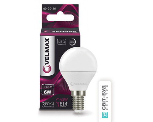 Лампа VELMAX V-G45, 6W,220V, E14, 4100K, 540Lm, EMC Лампа VELMAX V-G45, 6W,220V, E14, 4100K, 540Lm, EMC