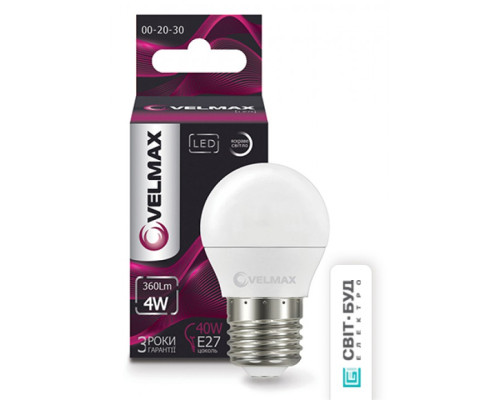 Лампа VELMAX V-G45, 4W, 220V, E27, 4100K, 360Lm, EMC Лампа VELMAX V-G45, 4W, 220V, E27, 4100K, 360Lm, EMC
