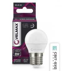 Лампа VELMAX V-G45, 8W, 220V, Е27, 4100K, 720Lm, EMC