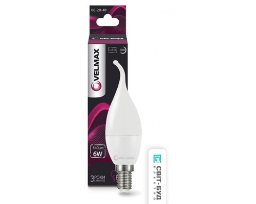 Лампа VELMAX V-C37t, 6W, 220V, E14, 4100K, 540Lm, EMC Лампа VELMAX V-C37t, 6W, 220V, E14, 4100K, 540Lm, EMC