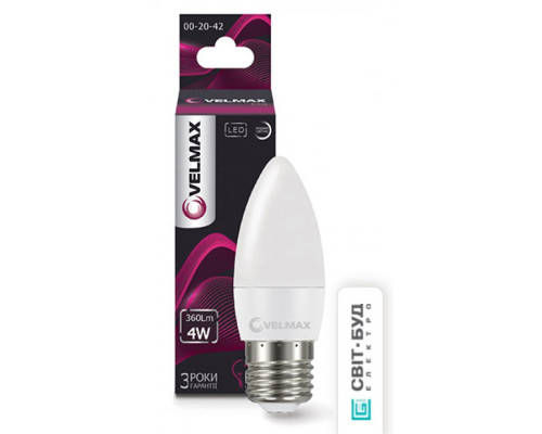 Лампа VELMAX V-C37, 4W, 220V, E27, 4100K, 360Lm, EMC Лампа VELMAX V-C37, 4W, 220V, E27, 4100K, 360Lm, EMC