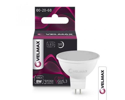 Лампа VELMAX V-MR16, 8W, 220V, GU5.3, 4100K, 720Lm Лампа VELMAX V-MR16, 8W, 220V, GU5.3, 4100K, 720Lm