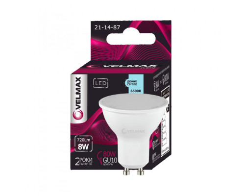 Лампа VELMAX V-MR16, 8W, 220V, GU10, 6500K, 720Lm Лампа VELMAX V-MR16, 8W, 220V, GU10, 6500K, 720Lm
