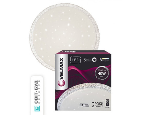 Світильник стельовий VELMAX V-CL-Crystal, 40W, smart, 3000K-6500K, 3200Lm, пульт ДК Світильник стельовий VELMAX V-CL-Crystal, 40W, smart, 3000K-6500K, 3200Lm, пульт ДК