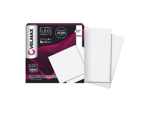 Світильник офісний армстронг VELMAX V-UPS, 48W, панель, 595*595mm, 4000K, 4200Lm, з блоком жи-ня Світильник офісний армстронг VELMAX V-UPS, 48W, панель, 595*595mm, 4000K, 4200Lm, з блоком жи-ня