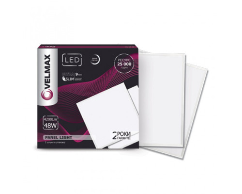 Світильник офісний армстронг VELMAX V-UPS, 48W, панель, 595*595mm, 6200K, 4200Lm, з блоком жи-ня Світильник офісний армстронг VELMAX V-UPS, 48W, панель, 595*595mm, 6200K, 4200Lm, з блоком жи-ня