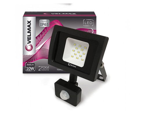 Прожектор VELMAX, 10W, 6200K, 900Lm, Датчик руху ІЧ Прожектор VELMAX, 10W, 6200K, 900Lm, Датчик руху ІЧ