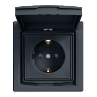 EPH3100371 Розетка з кришкою, ІР44, з/к, з рамкою  ASFORA Антрацит (шт)